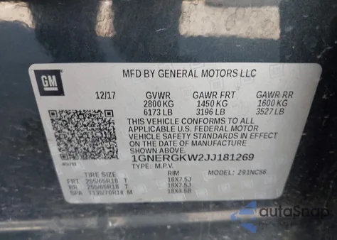 2018 Chevrolet Traverse 1Lt z USA, uszkodzony, nr VIN 1GNERGKW2JJ181269